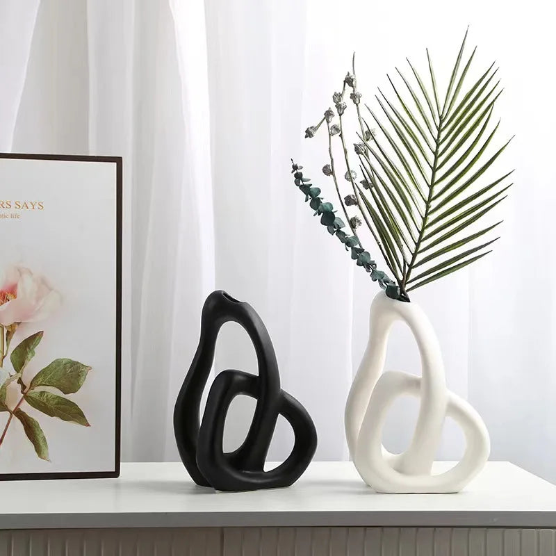 Afralia™ Ceramic Cross Geometry Flower Vase for Home Decoration and Floral Arrangement