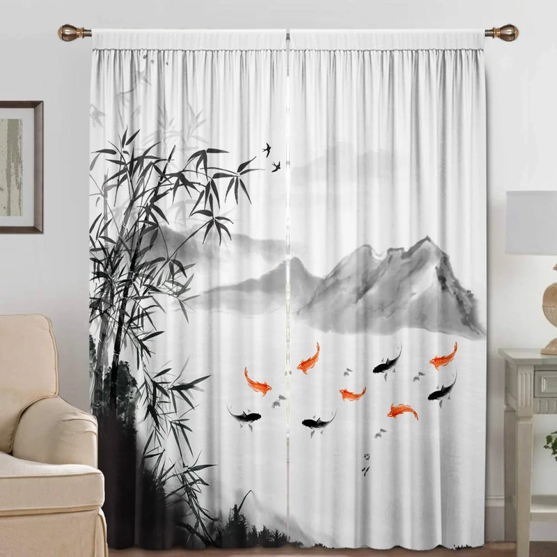 Afralia™ Bamboo Ink Painting Curtains for Home Decoration Elegant Finish