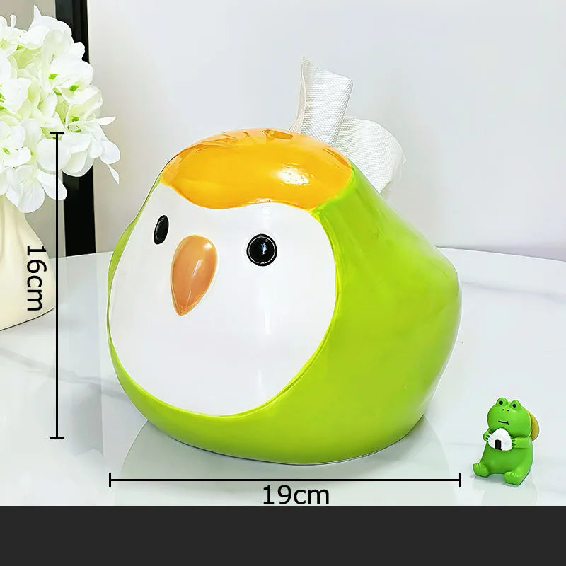 Afralia™ Chubby Parrot Ceramic Tissue Box: Creative Bird Desk Decoration & Paper Towel Case