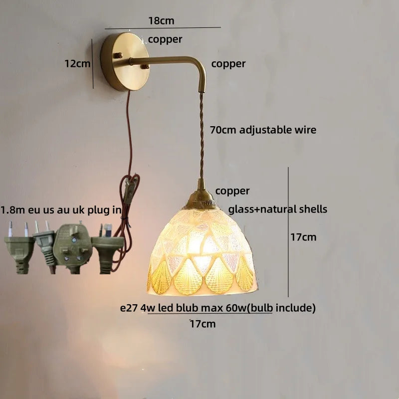 Afralia™ Nordic Modern LED Wall Sconce Natural Shell Colored Glass Stair Light