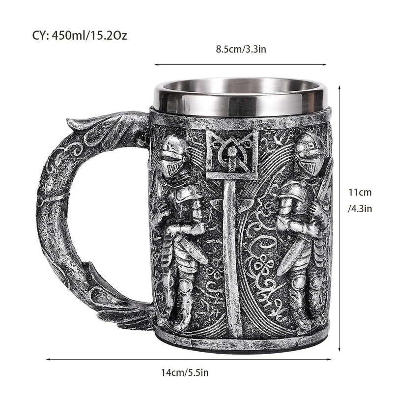 Afralia™ Medieval Warrior Stainless Steel Beer Mug Tankard - Retro Pub Bar Decor