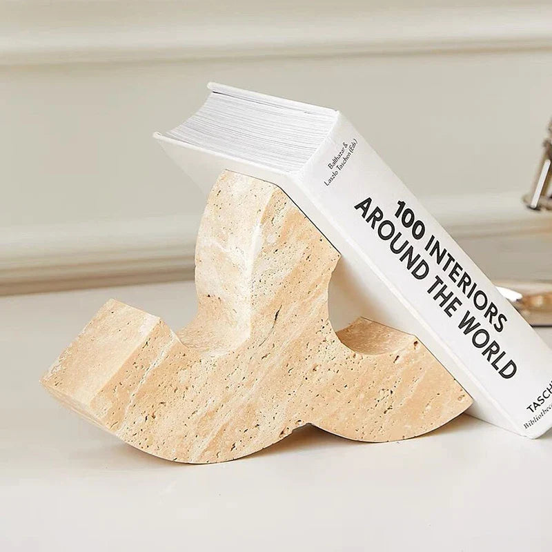Travertine Bookends Desk Organizer Book Holder by Afralia™
