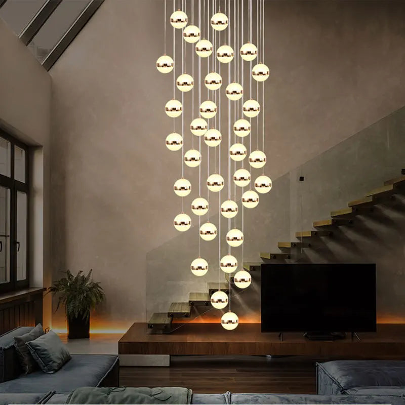 Afralia™ Round Ball Acrylic Chandelier Staircase LED Gold Lighting Fixtures