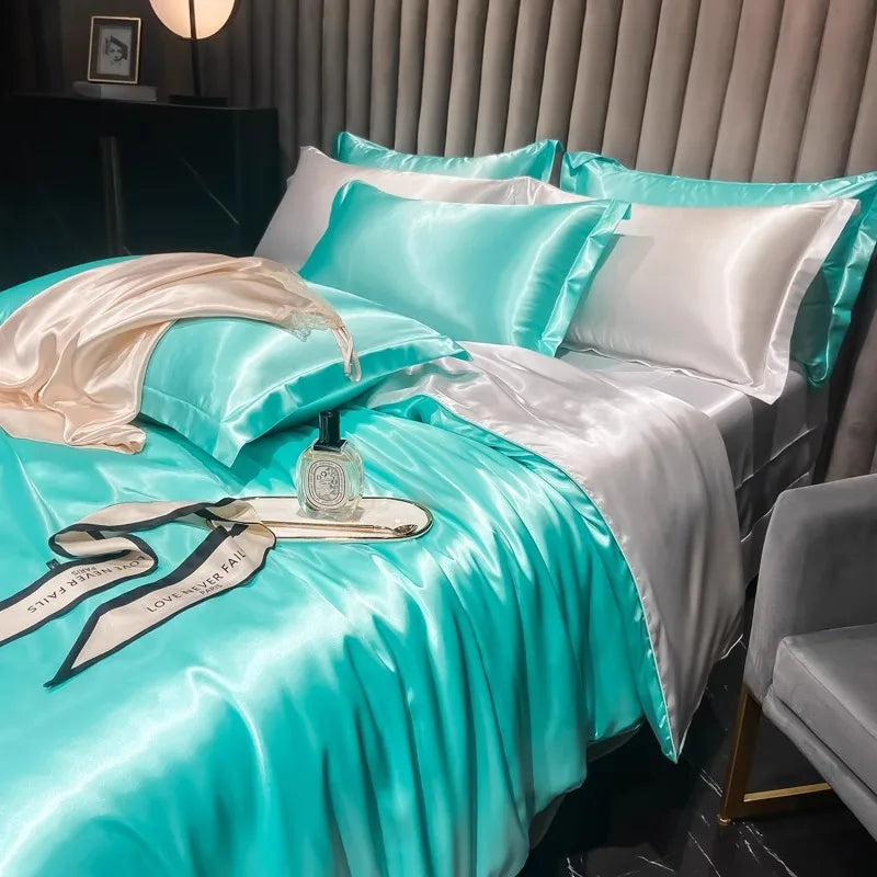 Afralia™ Silk Bedding Set: Mulberry Silk Duvet Set with Fitted Sheet, King or Queen Size