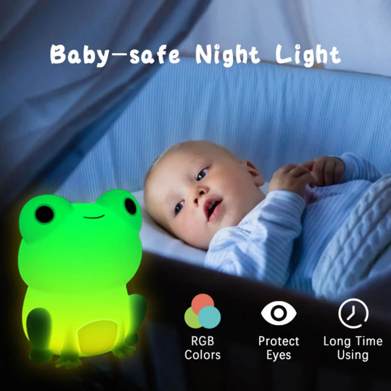 Afralia™ Frog Night Light: Soft Silicone Dimmable Lamp for Kids, Rechargeable with Colorful Light