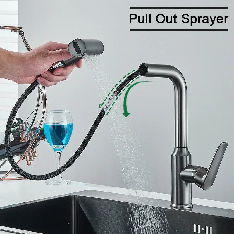 Afralia™ Pull Out Kitchen Faucet, Deck Mounted Hot Cold Water Mixer Tap