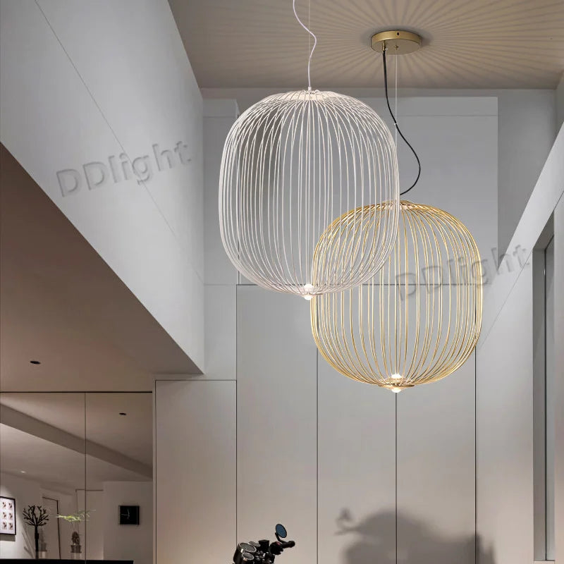 Afralia™ Modern Spokes Pendant Lamp Birdcage Light Italian Designer Fixture