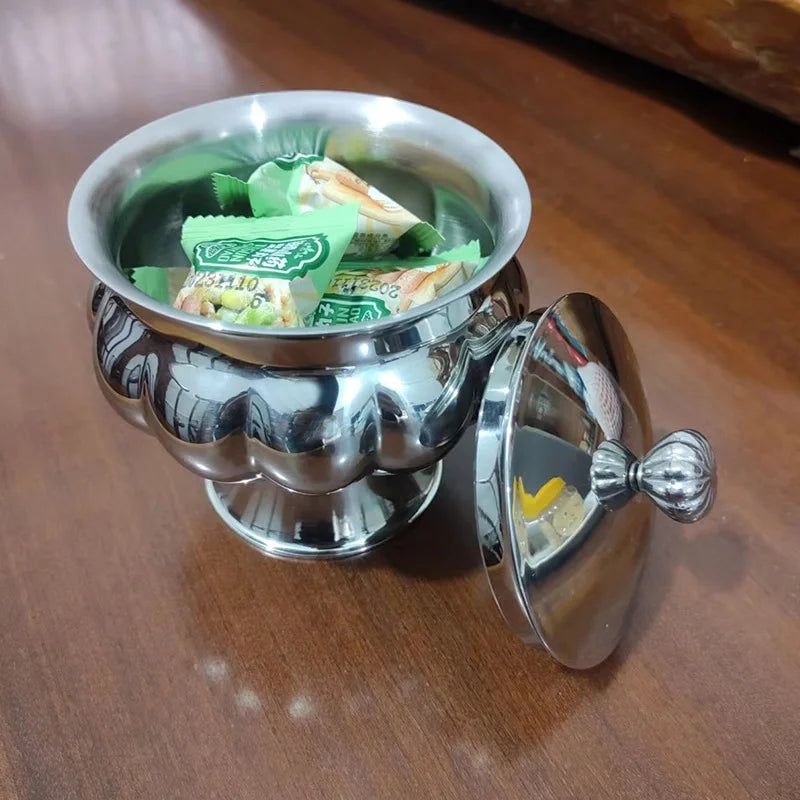 Afralia™ Stainless Steel Candy Storage Tank & Snacks Tray - Retro Art Decoration