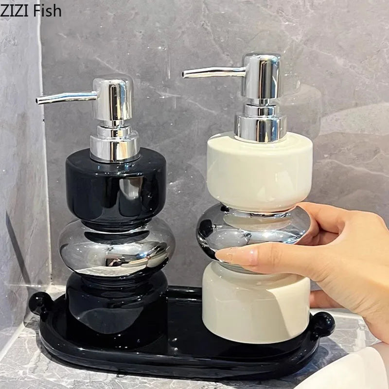 Afralia™ Silver Ceramic Soap Dispenser Pump Bathroom Lotion Bottle Hotel Home Accessory