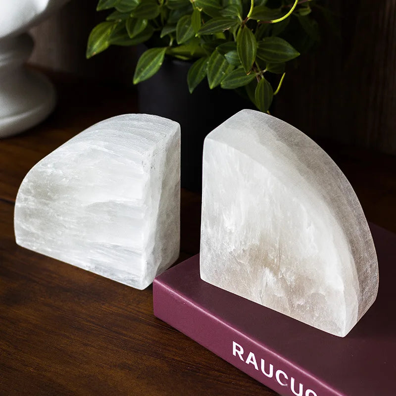 Afralia™ White Onyx Gypsum Bookend: Natural Stone Study Holder for Home Decoration