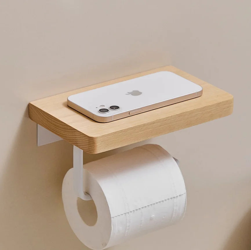 Afralia™ Wood Toilet Paper Holder Tissue Box Facial Tissue Phone Rack Organizer