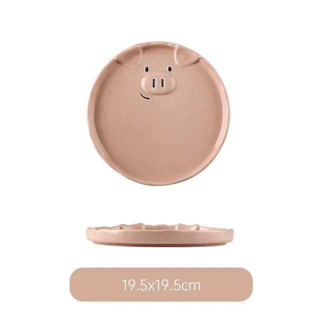 Afralia™ Pink Pig Ceramic Breakfast Plate Set | European Cute Nordic Kitchen Dishes