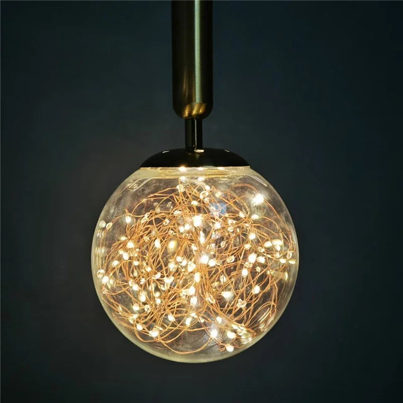 Afralia™ Starry Sky Glass Ball LED Pendant Light: Modern Gold/Black Lamp for Home Lighting.