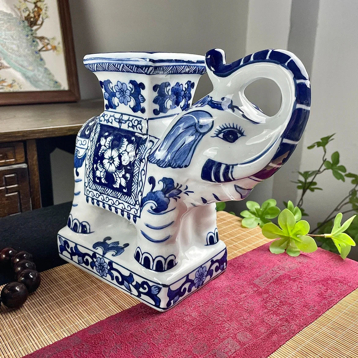 Afralia™ Elephant Statue, Blue & White Ceramic Table Accessory, Home Decor
