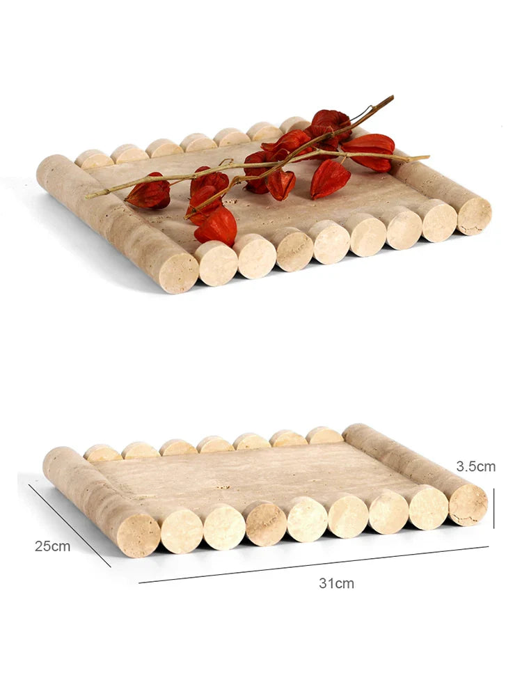 Afralia™ Beige Travertine Marble Serving Tray - Vintage Natural Stone Plate for Hotel, Party, Snacks