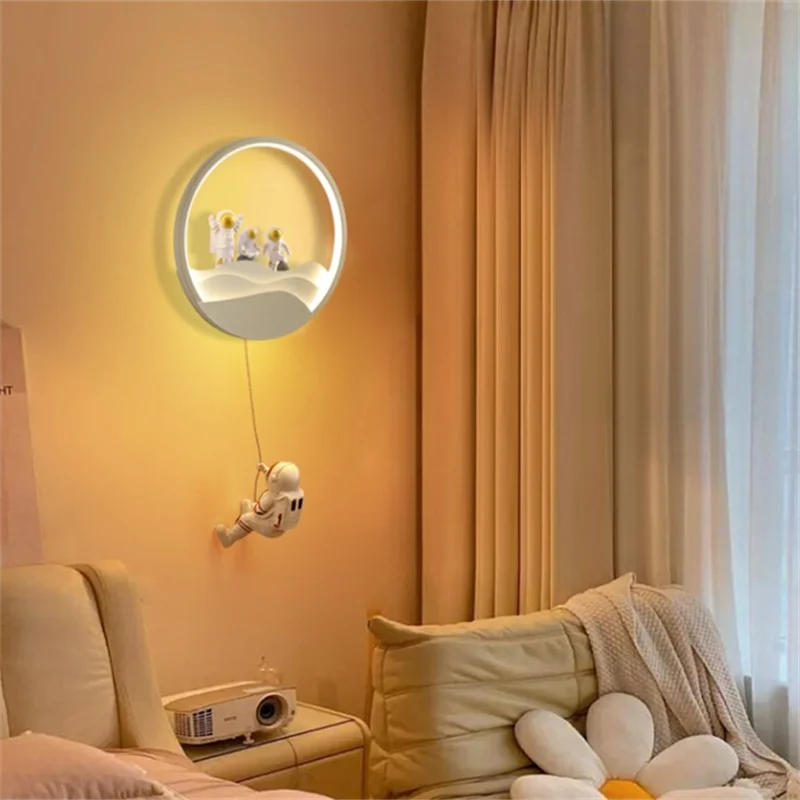Afralia™ Astronaut Moon LED Wall Lamp for Children's Room, Living Room, Bedroom, and Corridor