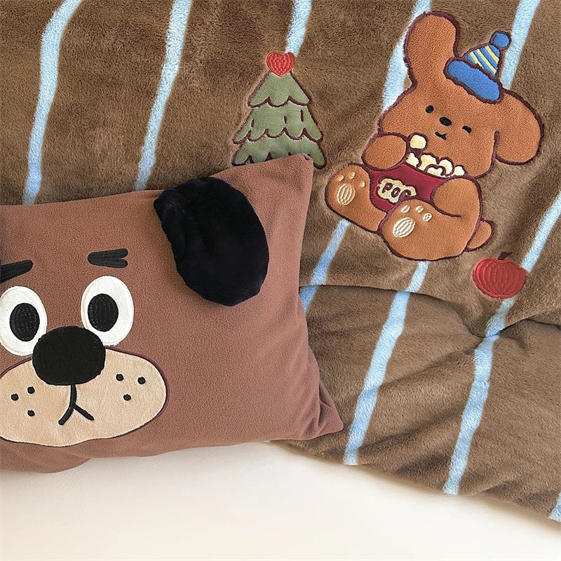 Luxury Embroidered Autumn Winter Bedding Set by Afralia™- Soft Warm Velvet Duvet Cover Set