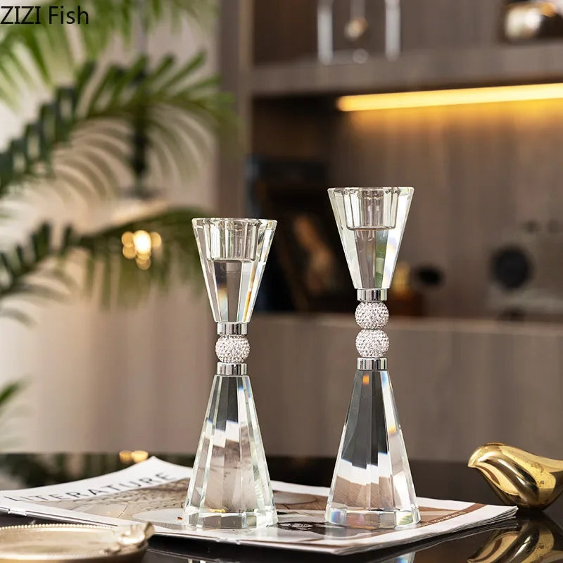 Afralia™ Crystal Lotus Candle Holder Desk Decor Romantic Candlestick Modern Home Accents