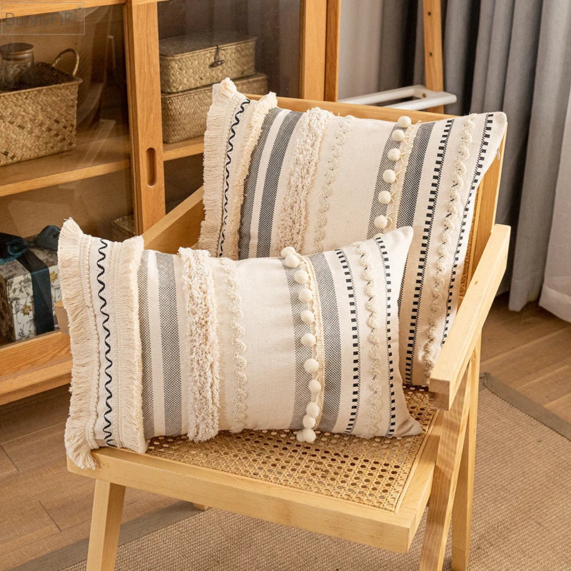 Afralia™ Bohemian Beige Cotton Cushion Cover for Home Decor