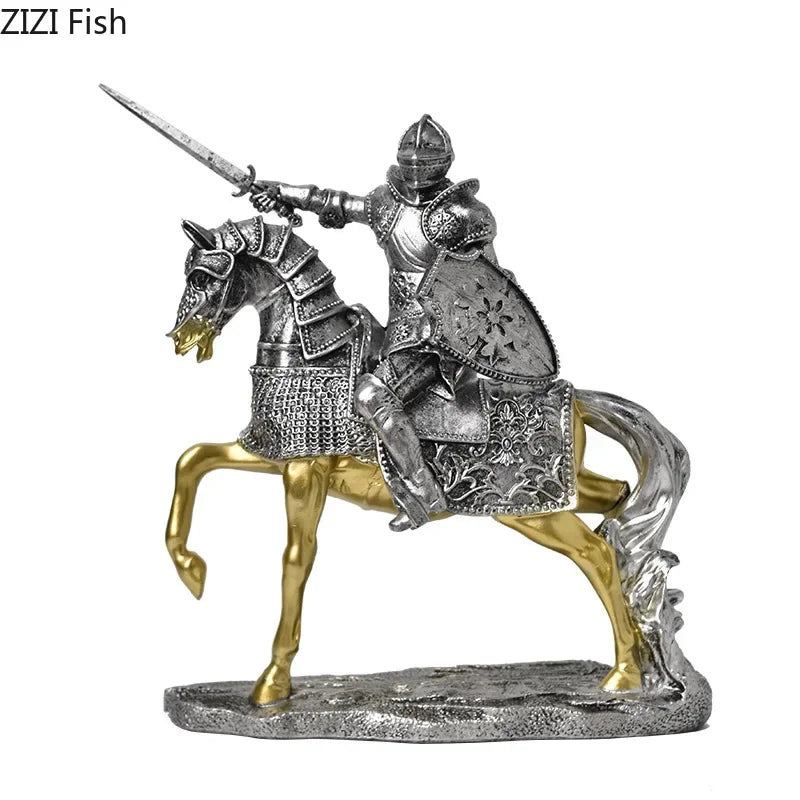 Afralia™ Heavy Armored Knight Resin Statue Decoration for Desk and Room Aesthetic