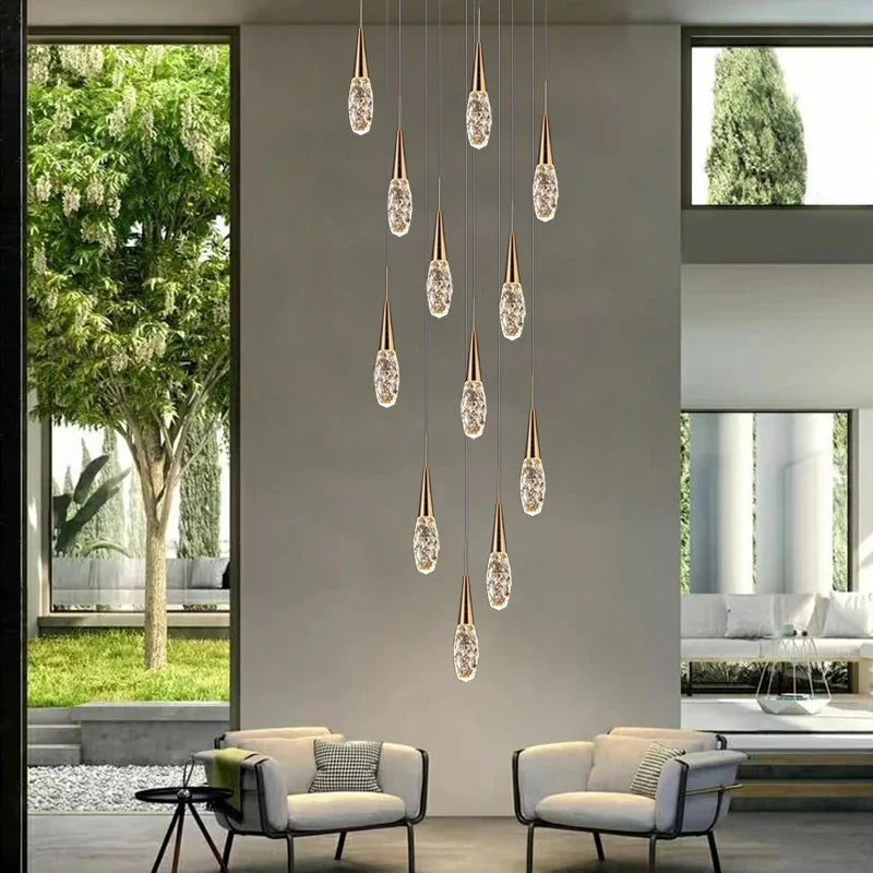 Afralia™ Crystal Penthouse Chandelier: Modern Nordic Loft Apartment Staircase Pendant Light