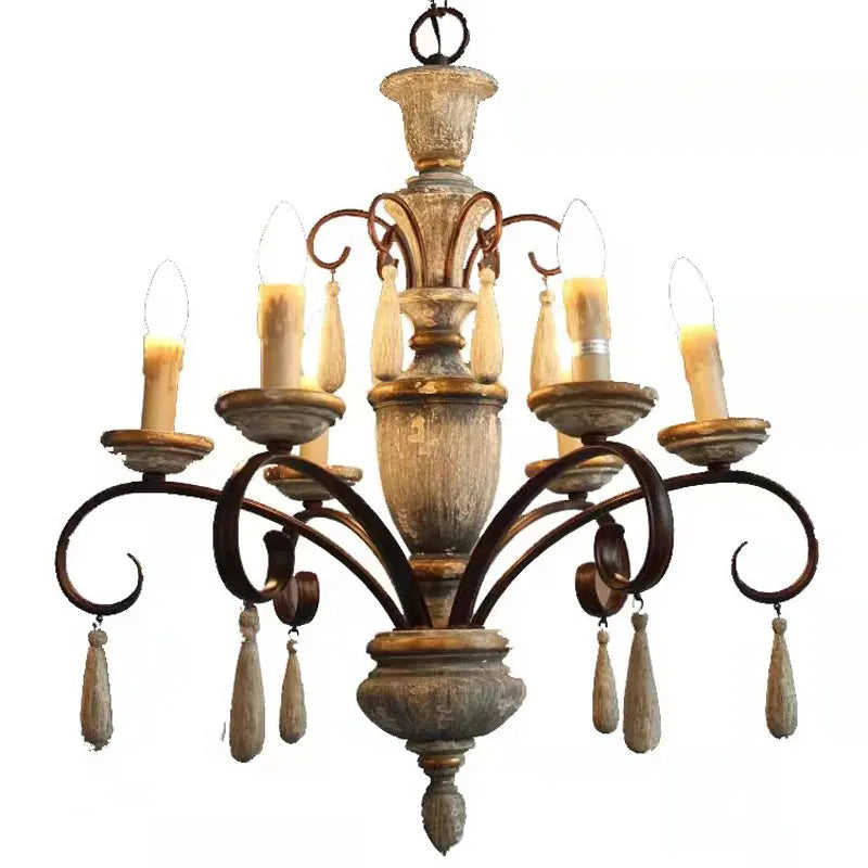 Afralia™ Vintage Loft Solid Wood Old Chandelier for Living Room and Bedroom