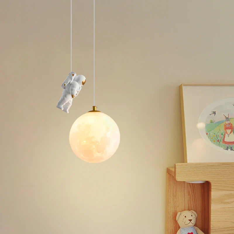 Afralia™ Astronaut Moon LED Pendant Light for Children's Room and Study