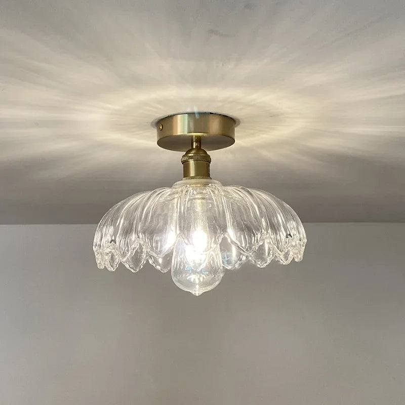 Afralia™ Green Glass LED Ceiling Light Modern Iron Copper Lampara Techo for Home Decor