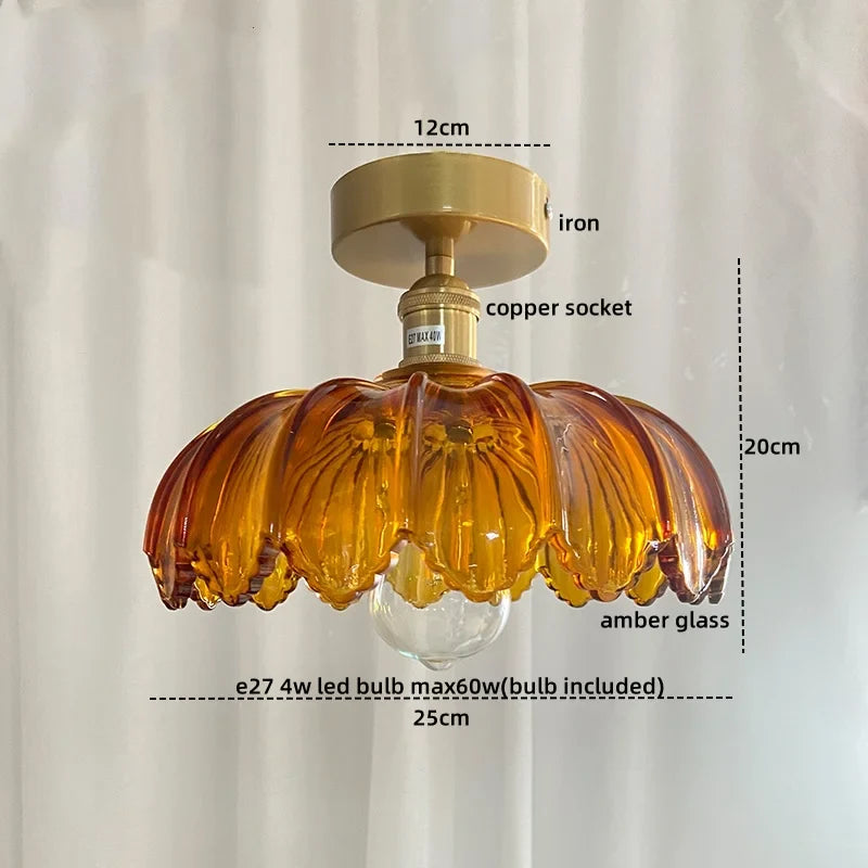 Afralia™ Green Glass LED Ceiling Light Modern Iron Copper Lampara Techo for Home Decor