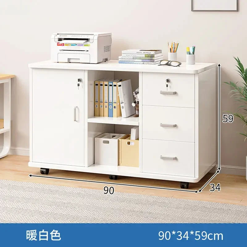 Afralia™ Wooden Mobile Side Cabinet with Lock, Printer Storage Cabinet, Low Drawer Cabinet