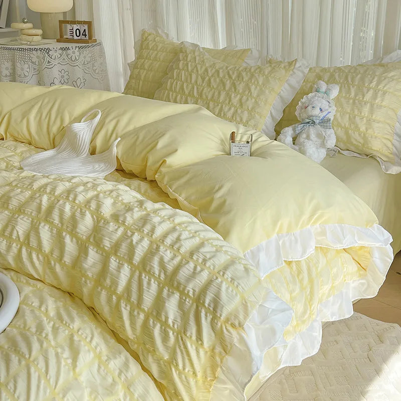 Afralia™ Bubble Gauze Lace Duvet Cover Set - Cooling & Durable Bedding Kit for Summer