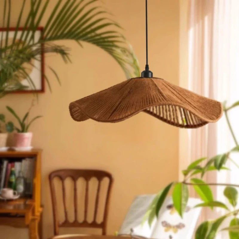 Afralia™ Japanese Hemp Knit Pendant Light E27 LED Lamp - Nordic Wabi Sabi Style