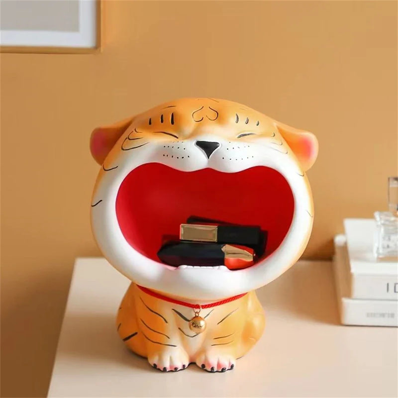 Afralia™ Ceramic Tiger Key Box Tray Organizer Storage Decor Resin Sculpture Tiger Figurine