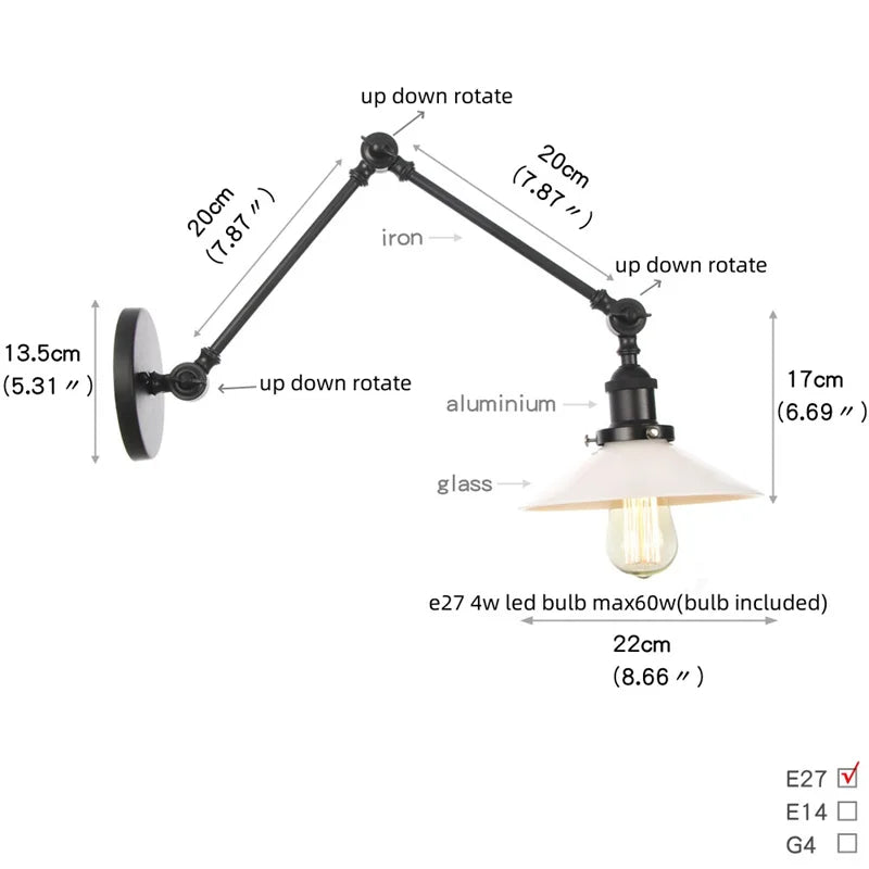 Afralia™ Black Vintage Swing Arm Wall Lamp - Adjustable Industrial Loft Design