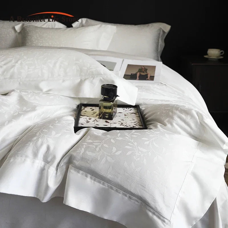 Afralia™ White Egyptian Cotton Jacquard Bedding Set, Luxury Silky Soft, 1000TC