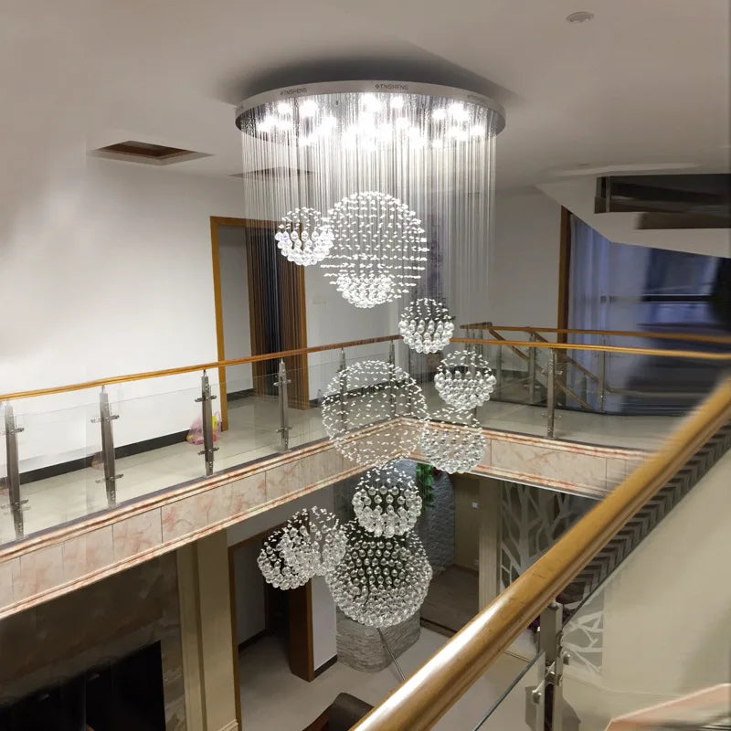Afralia™ Crystal Ball LED Chandelier: Modern Industrial Pendant Light for Living Room