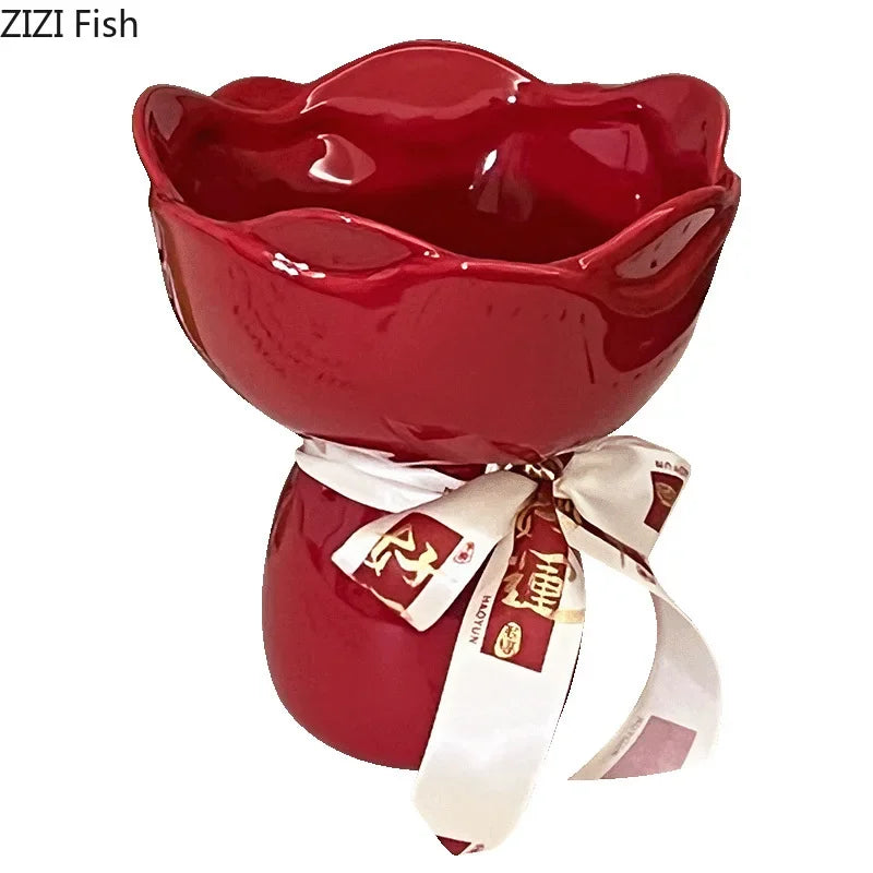 Afralia™ Rose Ceramic Vase Desk Decoration for Aesthetic Room Decor