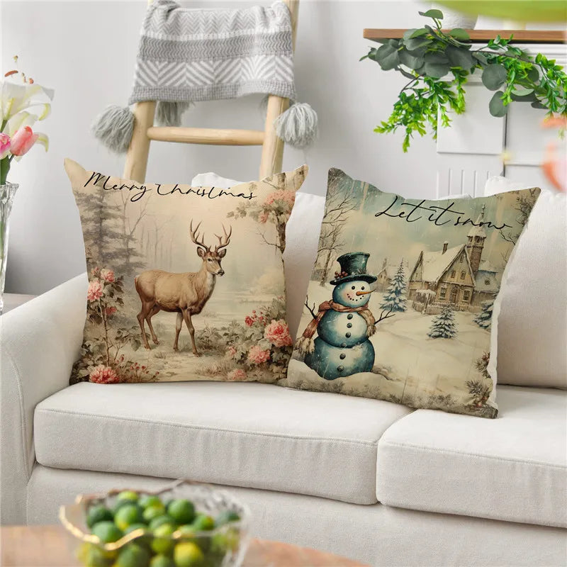Afralia™ Christmas Snowman Deer Pillowcase Xmas Home Decoration Sofa Cushion Cover