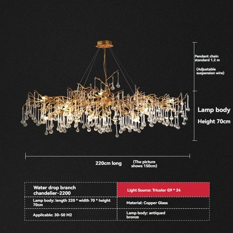 Afralia™ French Crystal Chandelier for Dining Room: Elegant Copper Branch Ceiling Light