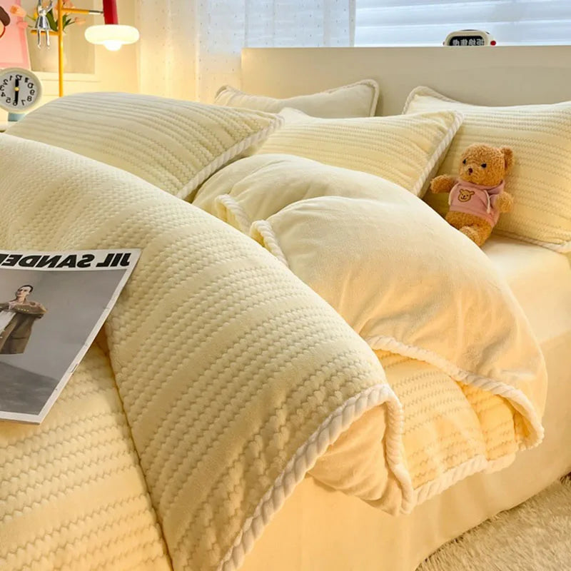Afralia™ Striped Jacquard Thick Milk Velvet Quilt Cover - Cozy Warm Bedding