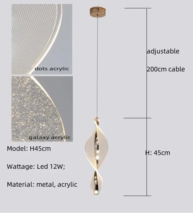 Afralia™ Spiral Gold LED Chandelier Acrylic Pendant Lights for Modern Bedside Stairs