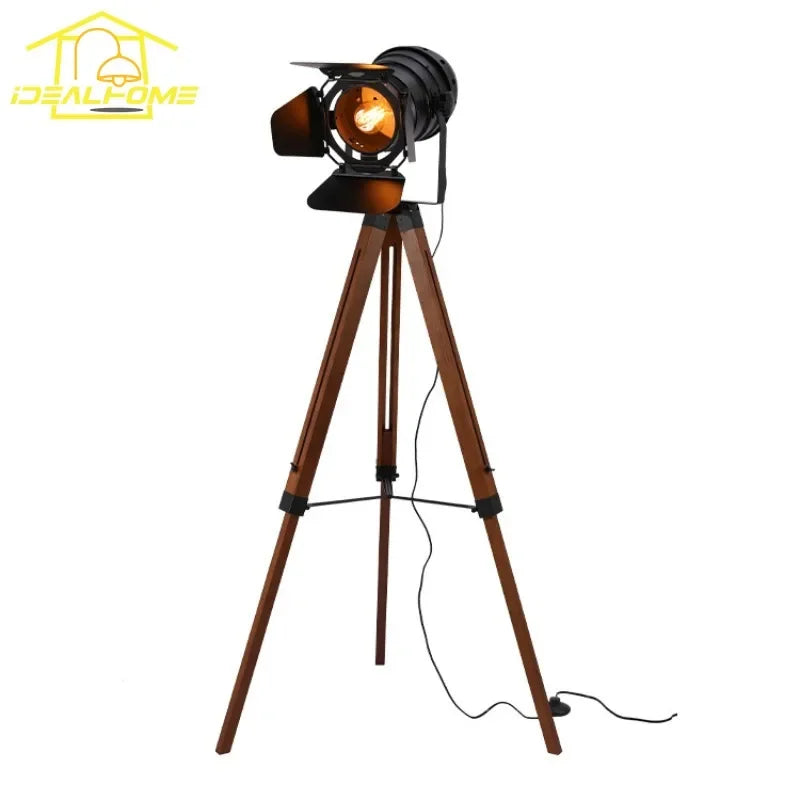 Afralia™ Vintage Industrial Wood Floor Lamp LED E27 Adjustable Exploration Standing Lamp