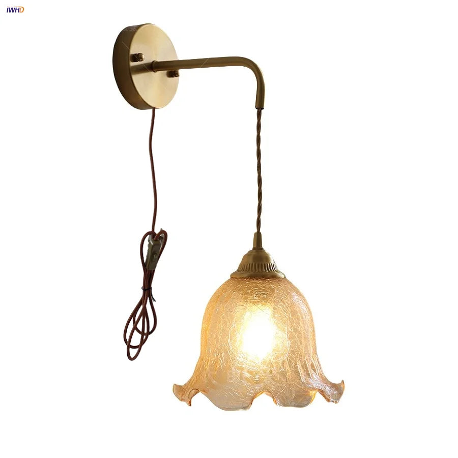 Afralia™ Amber Glass LED Wall Lights Modern Plug In Adjustable Sconce for Home Décor
