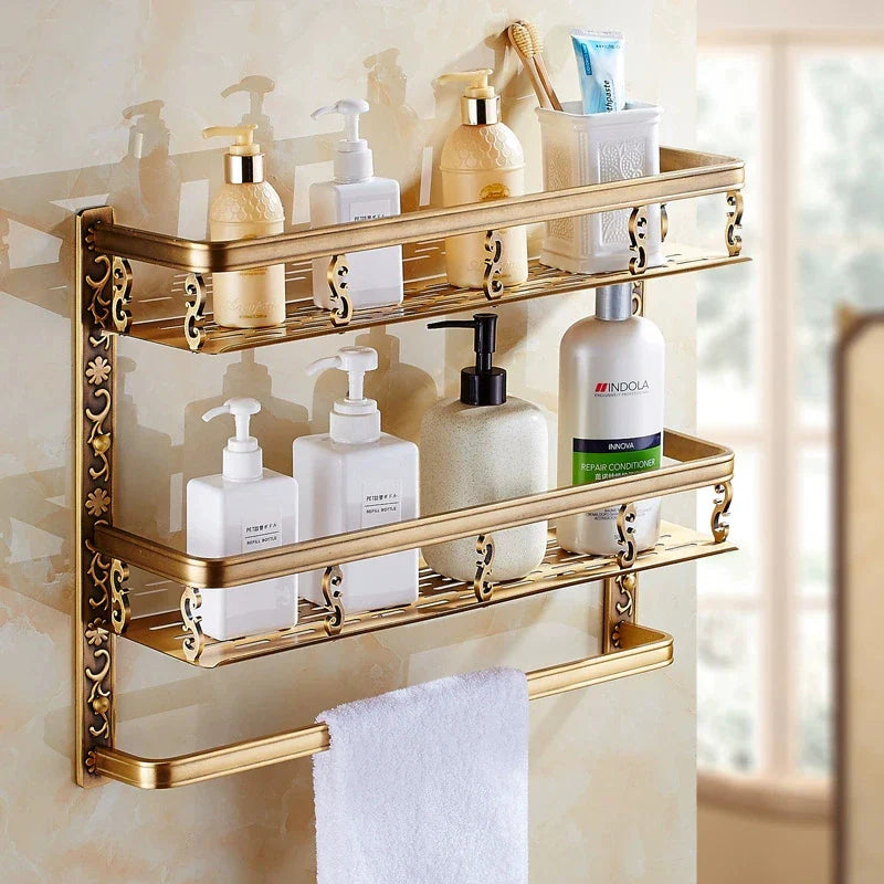 Afralia™ Aluminum Bathroom Corner Shelf - 40cm Length, Antique Finish, Shower Room Basket