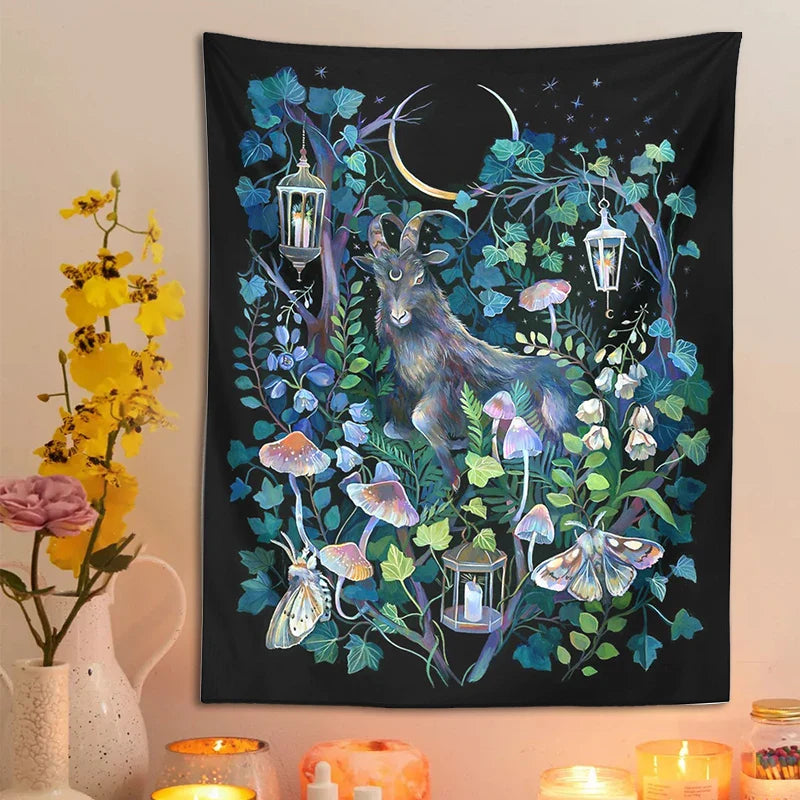 Afralia™ Moon Moth Garden Tapestry: Trippy Witchcraft Decor for Home, Dorm