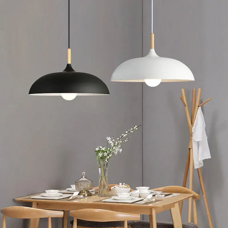Afralia™ Wood & Aluminum Pendant Lamps, Modern E27 Hanging Lights for Dining Room Kitchen