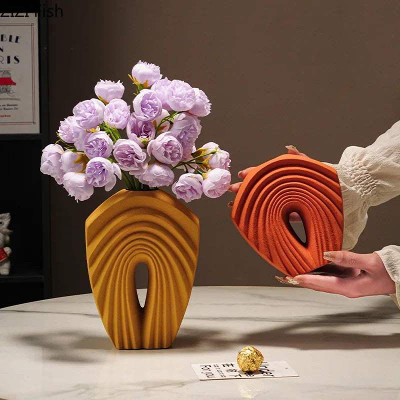 Afralia™ Geometric Ceramic Vase Set for Modern Floral Arrangements