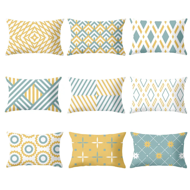 Afralia™ Geometric Striped Curved Rectangle Pillowcase - Yellow Blue Sofa Throw Pillows