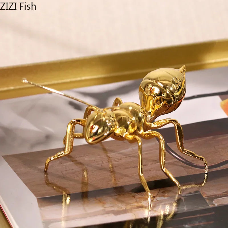 Silver Plated Ants Sculpture by Afralia™: Golden & Silver Metal Desk Ornaments