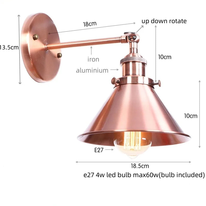 Afralia™ Pink Retro LED Wall Light Fixture Vintage Industrial Iron Ambience Luminaire